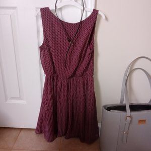 Maroon/Burgundy Print Blouson Dress with belt